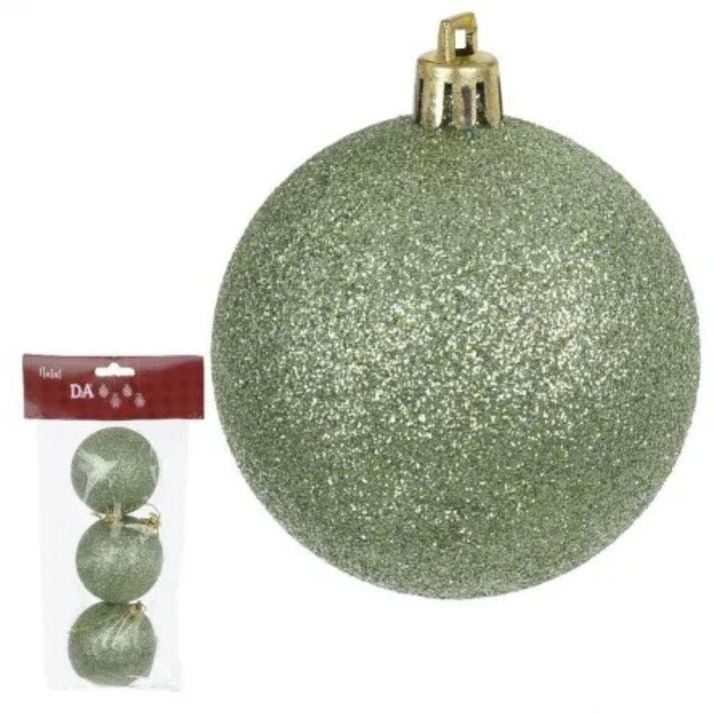 Bola de Natal Glitter com 3 Unidades | Verde Menta