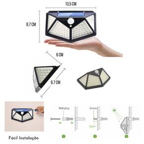 Luminária Lâmpada Arandela Solar 100 Leds 7W Sensor Presença