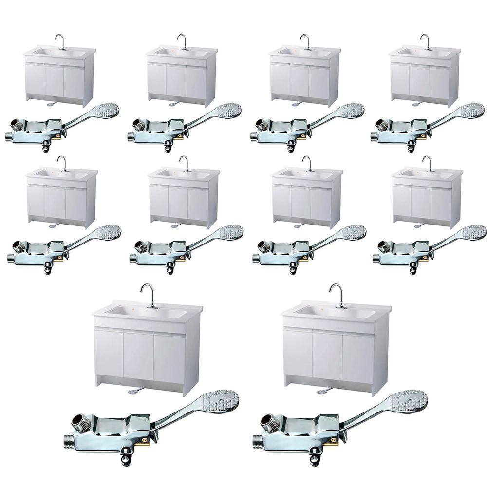 Torneira Valvula Pedal Sem Maos Kit 10 Uni Acionamento Pes Hospital Clinica Laboratorio Banheiro Cozinha Piscina