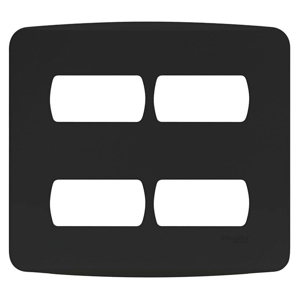 Placa Miluz 4x4 4 Módulos com Suporte Preto Schneider