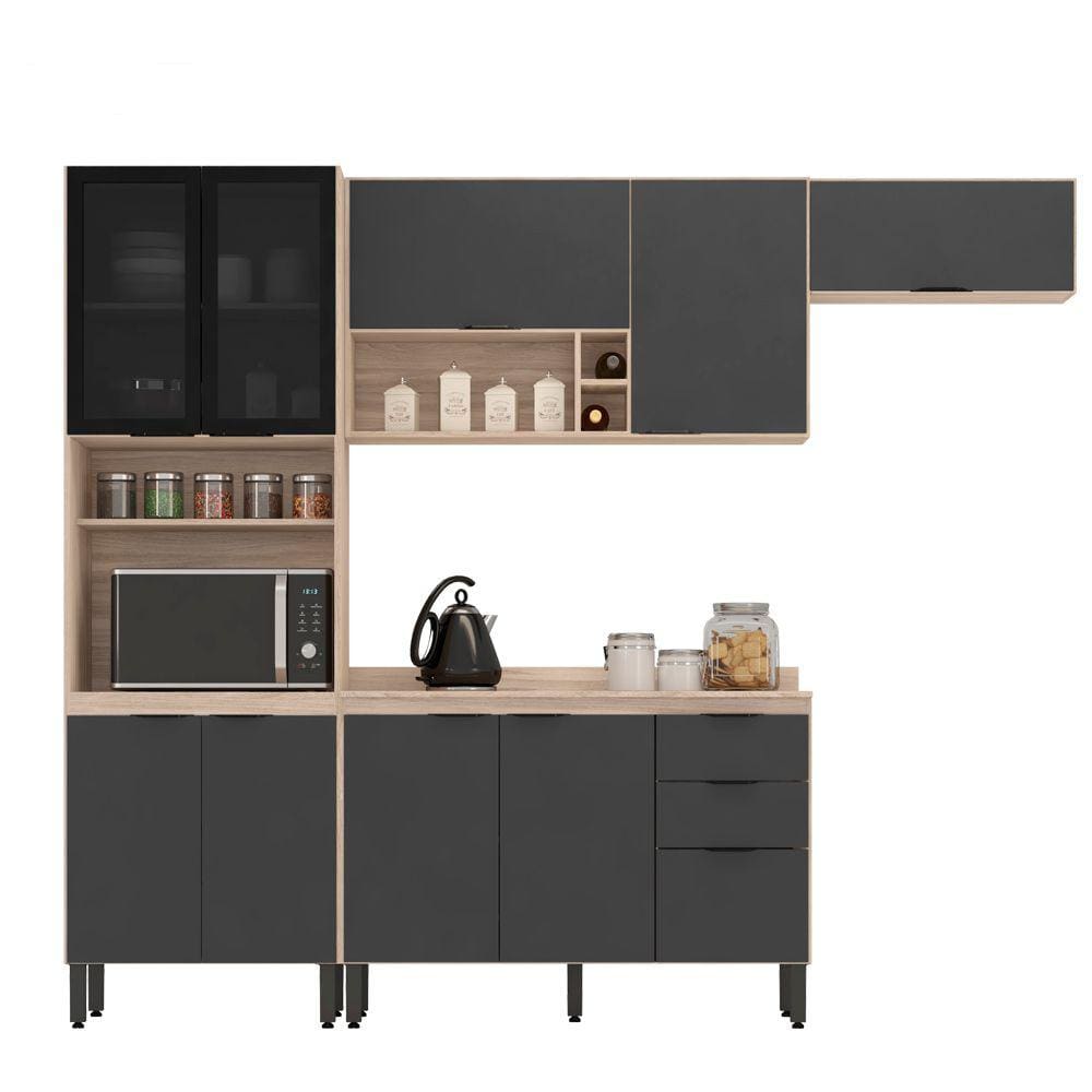 Cozinha Modular Com 4 Peças Firenze Composição 06 Avena Grafito Demóbile