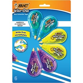 Fita corretiva BIC Wite Out Mini 5m, pacote com 6 unidades, branca