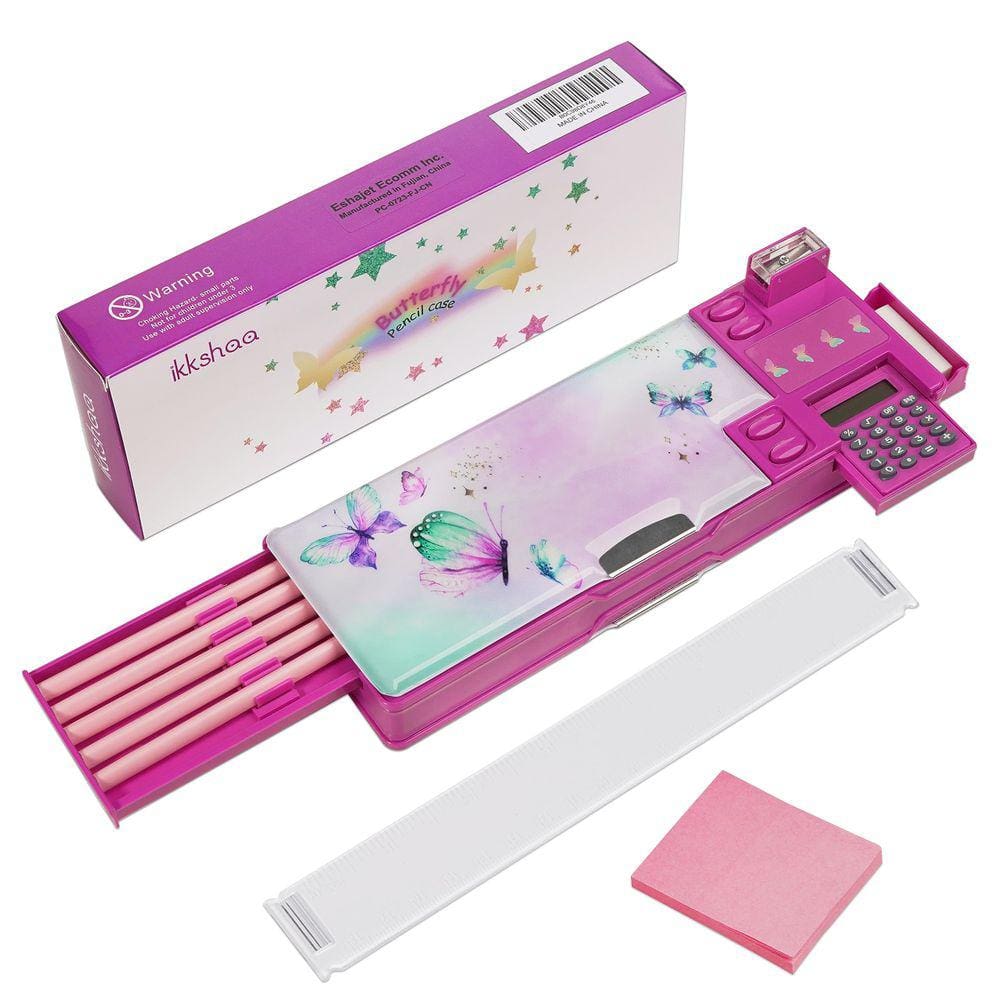 Estojo de lápis ikkshaa Pop Up Butterfly com calculadora para meninas
