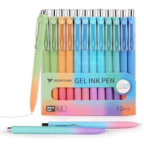 Conjunto de canetas de gel WY WENYUAN, tinta preta de 0,5 mm, ponta fina, 12 peças