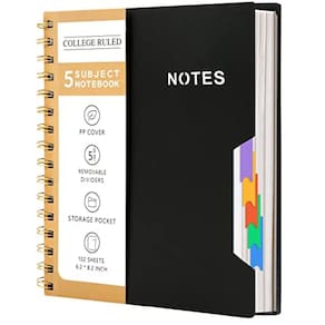 Caderno CAGIE 5 Subject College Ruled 15x20cm, capa dura 204