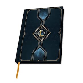 Caderno ABYSTYLE com logotipo hextech de League of Legends, capa dura