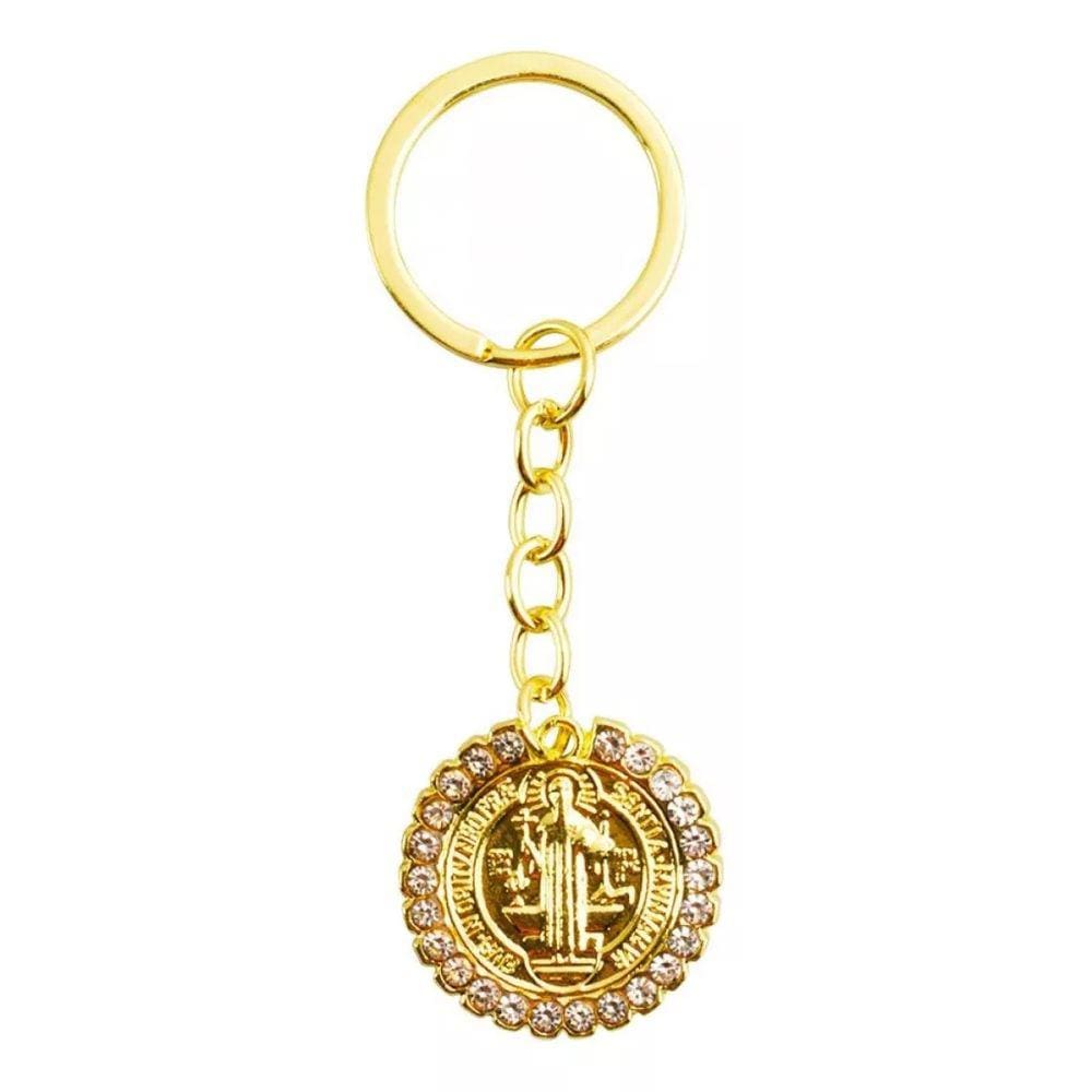 Chaveiro Dourado Medalhão São Bento 3cm