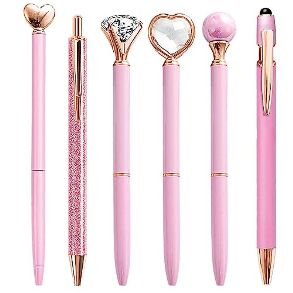 Canetas esferográficas YOXMJDB rosa para mulheres 6 unidades de tinta preta de 1,0 mm