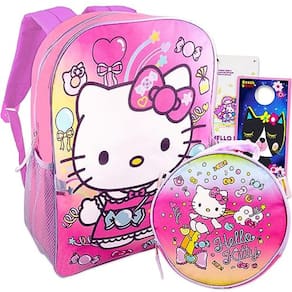 Mochila Hello Sanrio Kitty com lancheira para meninas, pacote de 5 peças
