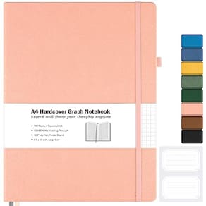 Caderno, papel gráfico, capa dura, A4, 21x29,7 cm, MALEDEN, rosa