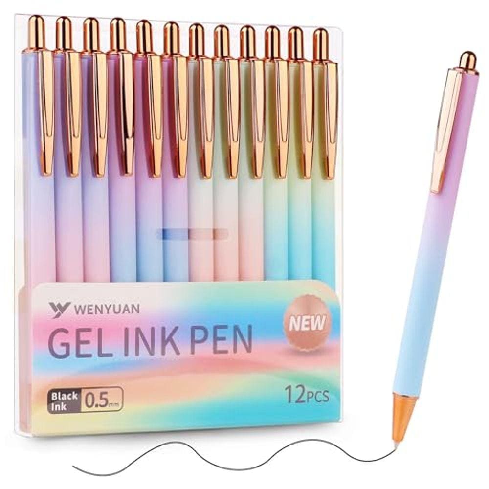 Conjunto de canetas de gel WY WENYUAN, tinta preta de 0,5 mm, ponta fina, 12 peças