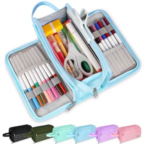 Estojo para lápis Sooez de grande capacidade com 3 compartimentos azul celeste