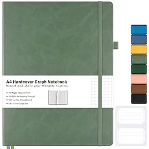 Caderno MALEDEN, papel gráfico A4, capa dura, 21x29,7 cm, verde-oliva