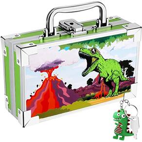 Caixa de lápis JYPS Dinosaur Lockable com alça e chave de dinossauro