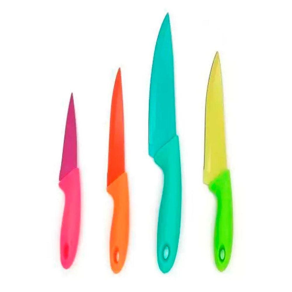 Jogo De Facas Colorida Churrasco Cozinha Aço Inoxi