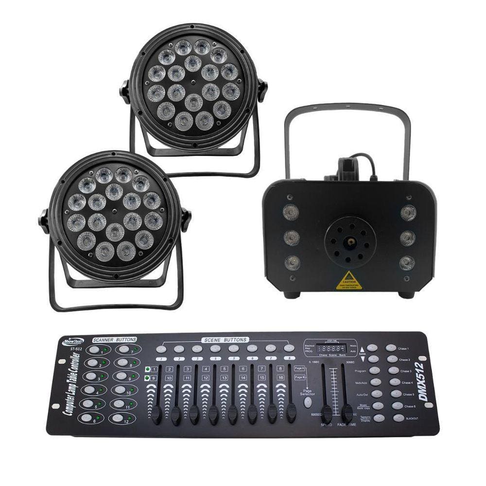 Kit 2 Par Led Slim + Máquina De Fumaça 1200W + Mesa Dmx 512