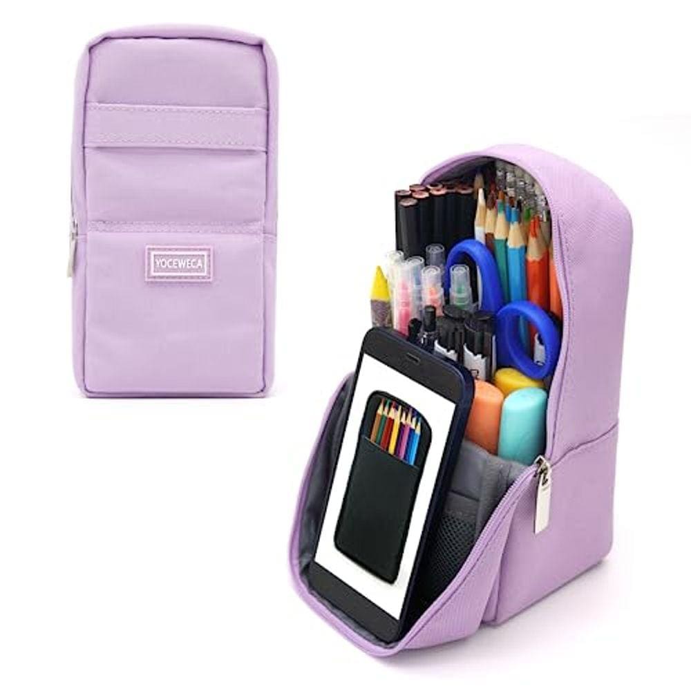 Estojo de lápis vertical YOCEWECA de grande capacidade com zíper roxo