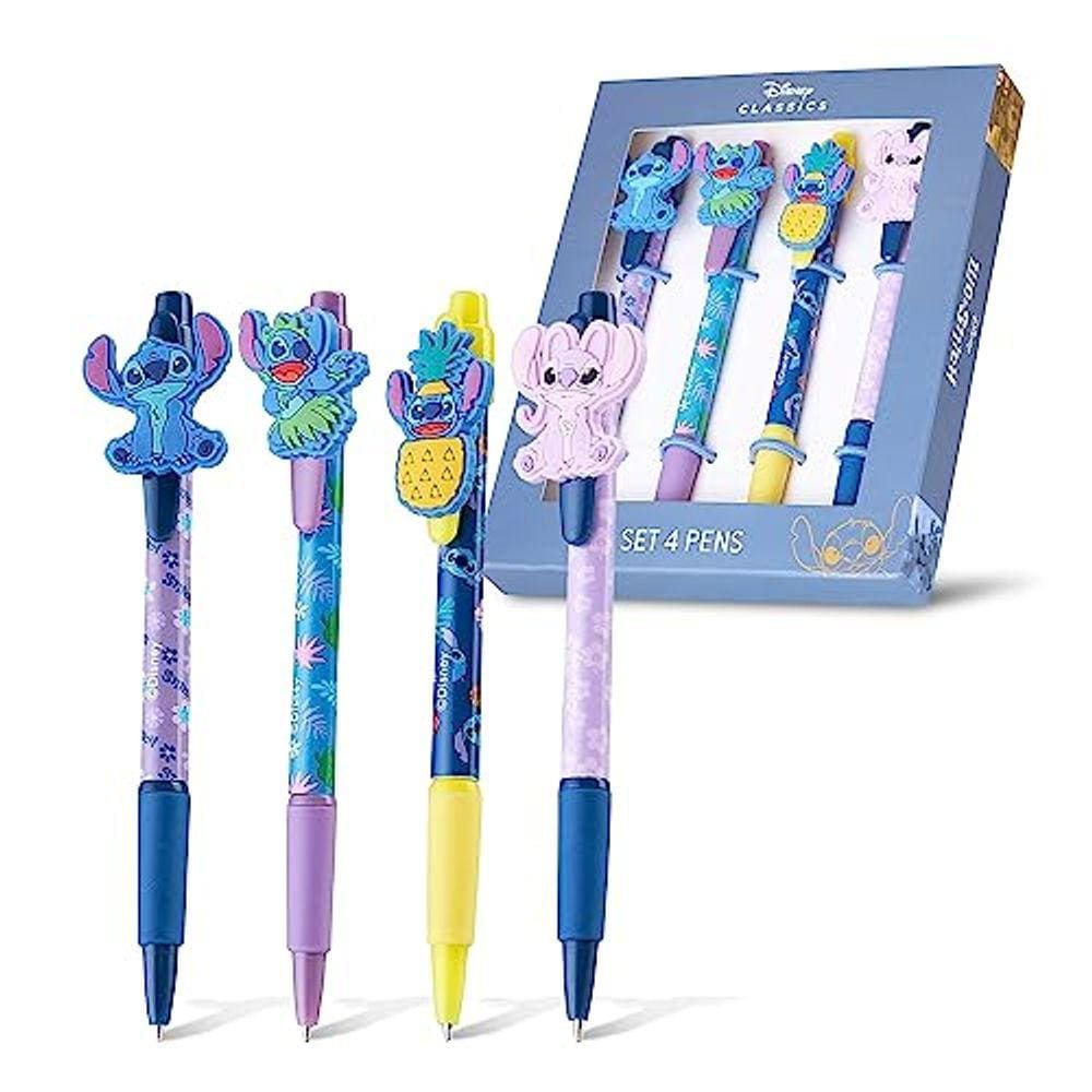 Conjunto de canetas Disney Stitch, 4 canetas fofas com adoráveis capas de couro
