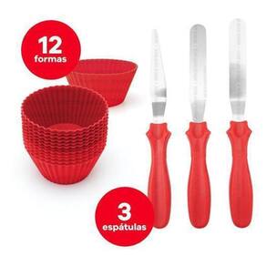 Kit 12 Forminhas Cupcake Silicone + 3 Espátulas Confeiteiro