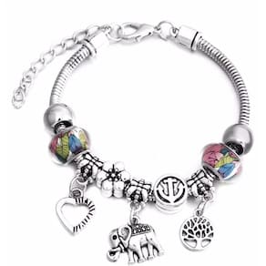 Pulseira Prateada Berloque Pingente Coração Elefante P4235