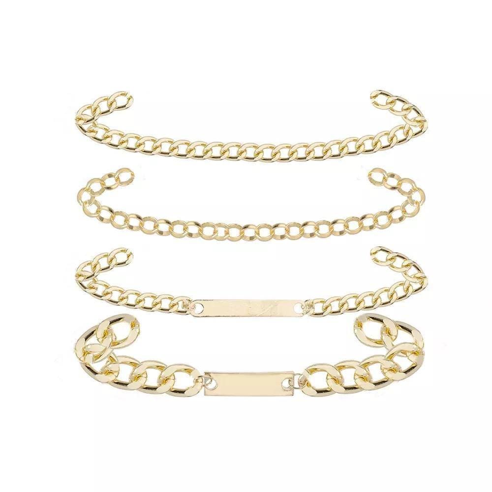 Pulseira 4 Peças Correntes Dourada Gancho Charm S6590