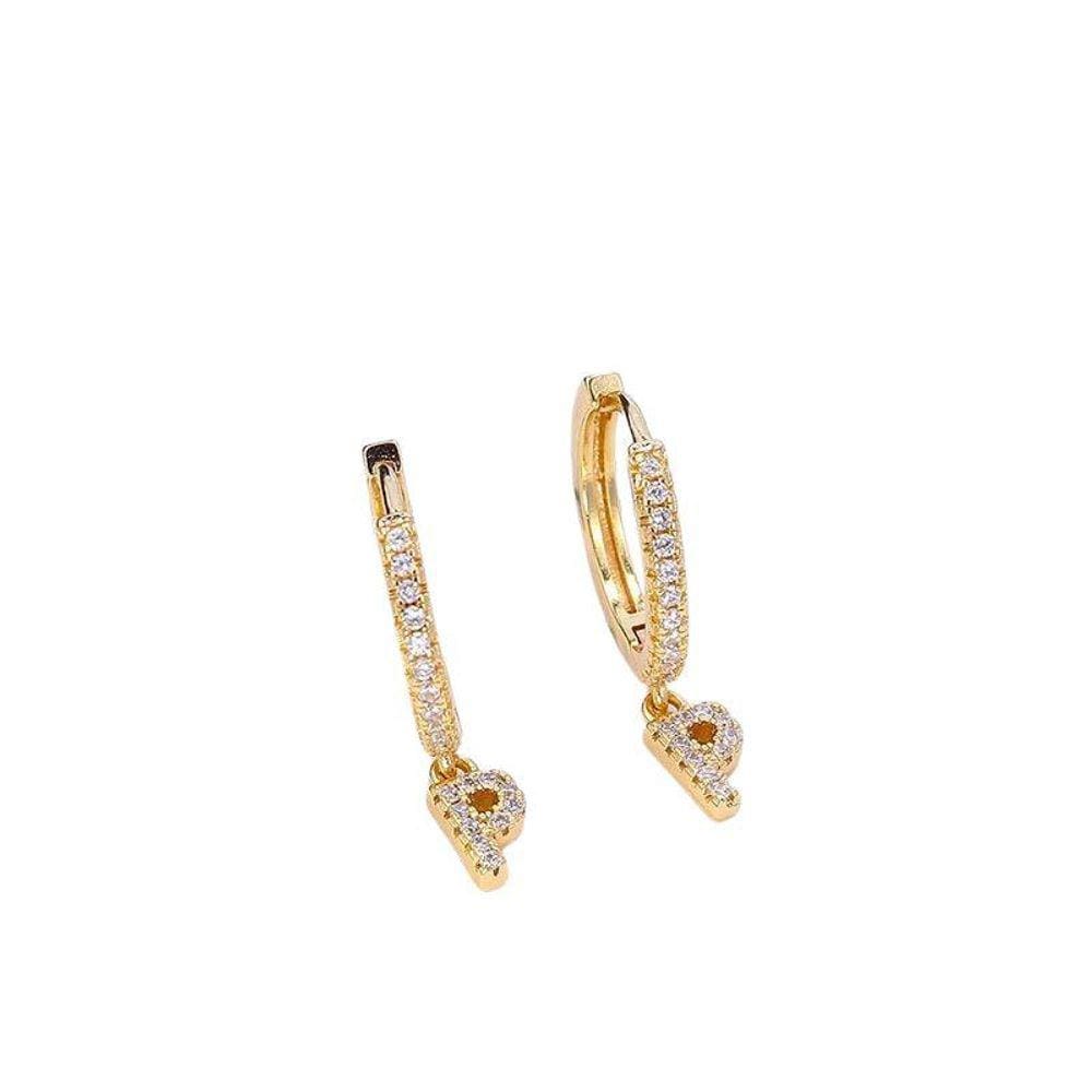 Brinco Dourado Inicial Alfabeto Letra I Argola Strass S1635