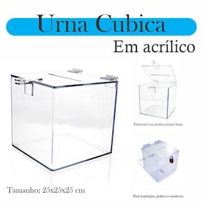 Urna Acrílico Sorteio Caixa Sugestões Cubo 25 Cm X 25 Cm