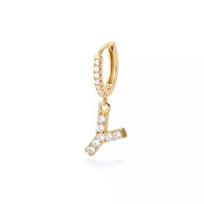 Brinco Dourado Inicial Alfabeto Letra Y Argola Strass S1635
