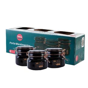 Potes Mantimentos Vidro Preto Conjunto C/3 peças de 500 ml - Dolce Home