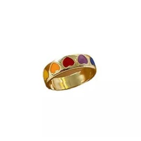 Anel Dourado Coração Colorido Arco Iris Ajustável