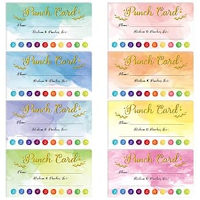 Cartões Reward Punch Cards Fumete Watercolor 400 unidades para crianças de 8 cores