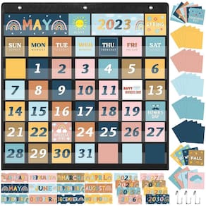 Calendário de sala de aula, gráfico de bolso, conjunto de vegetação Fulmoon Boho