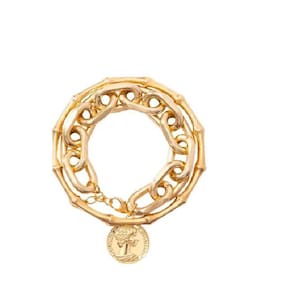 Pulseira Bracelete Dourada Corrente Conjunto 2 Peças I4506