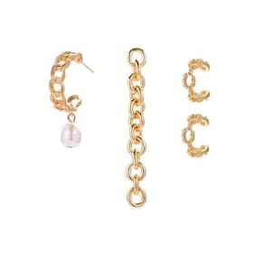 Brinco Dourado Correntes Pérola Piercing Delicado A2189