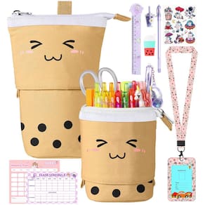 Estojo de lápis LISEVO Cute Boba Stand Up para meninas amarelo