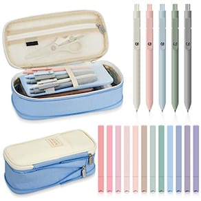 Conjunto de material escolar Henoyso, 18 unidades com estojo para canetas, bolsa e canetas
