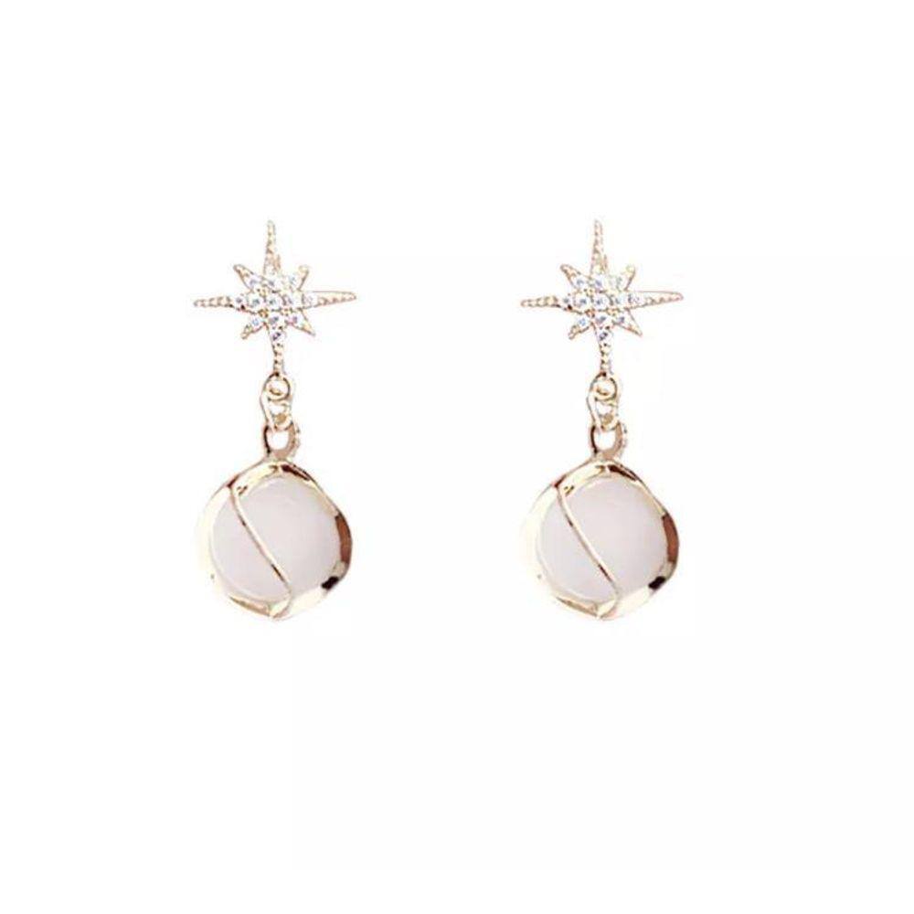 Brinco Estrela Strass Dourado Pingente Pedra