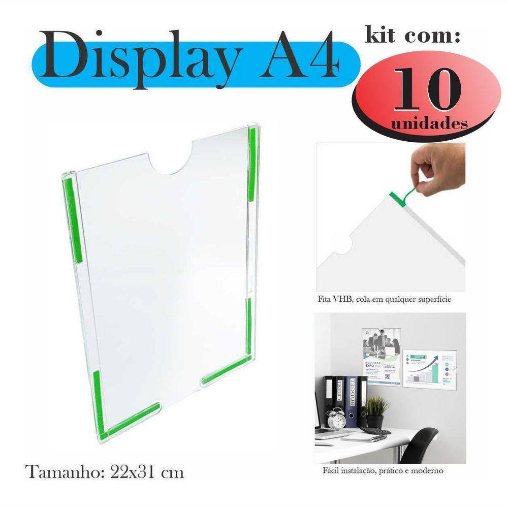10 Display A4 Expositor Porta Folha Quadro Aviso Parede Petg