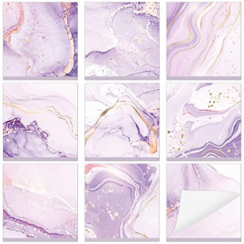 Blocos de notas adesivos Jecery Marble Purple 8x8cm, 450 folhas, 9 blocos
