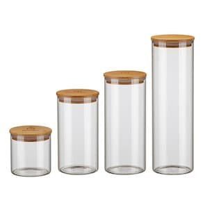 Jogo de Potes Transparente em Vidro e Tampa em Bambu com 04 Peças - Electrolux