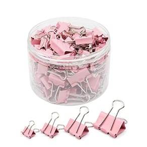 Clipe de encadernação, braçadeiras de papel, YOPINK, tamanhos variados, 100 unidades, rosa