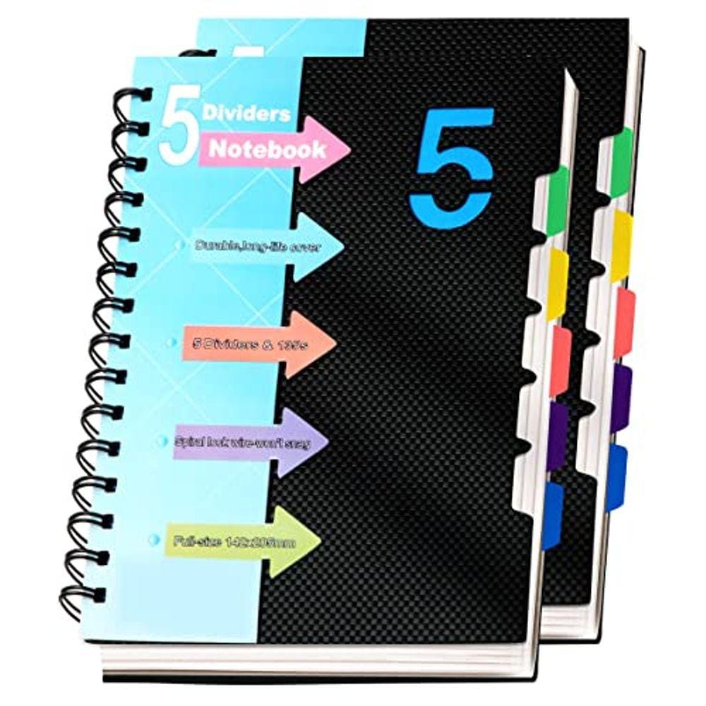 Caderno CAGIE 5 Subject 220 páginas, capa dura A5 com divisórias