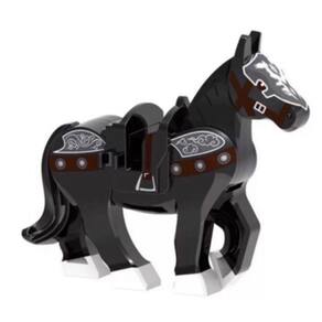Boneco Blocos De Montar Cavalo Medieval Negro Silver
