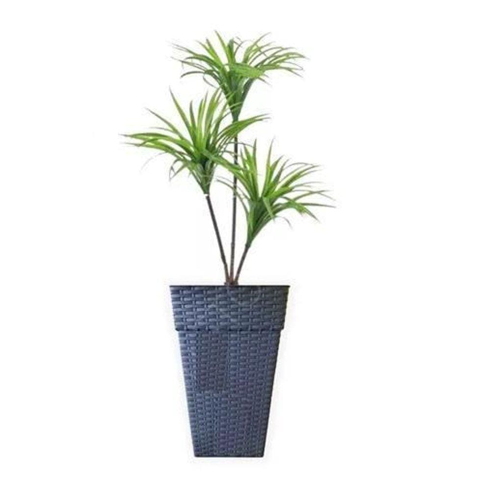 Vaso Coluna Quadrado Preto Rattan 10L Para Plantas E Flores