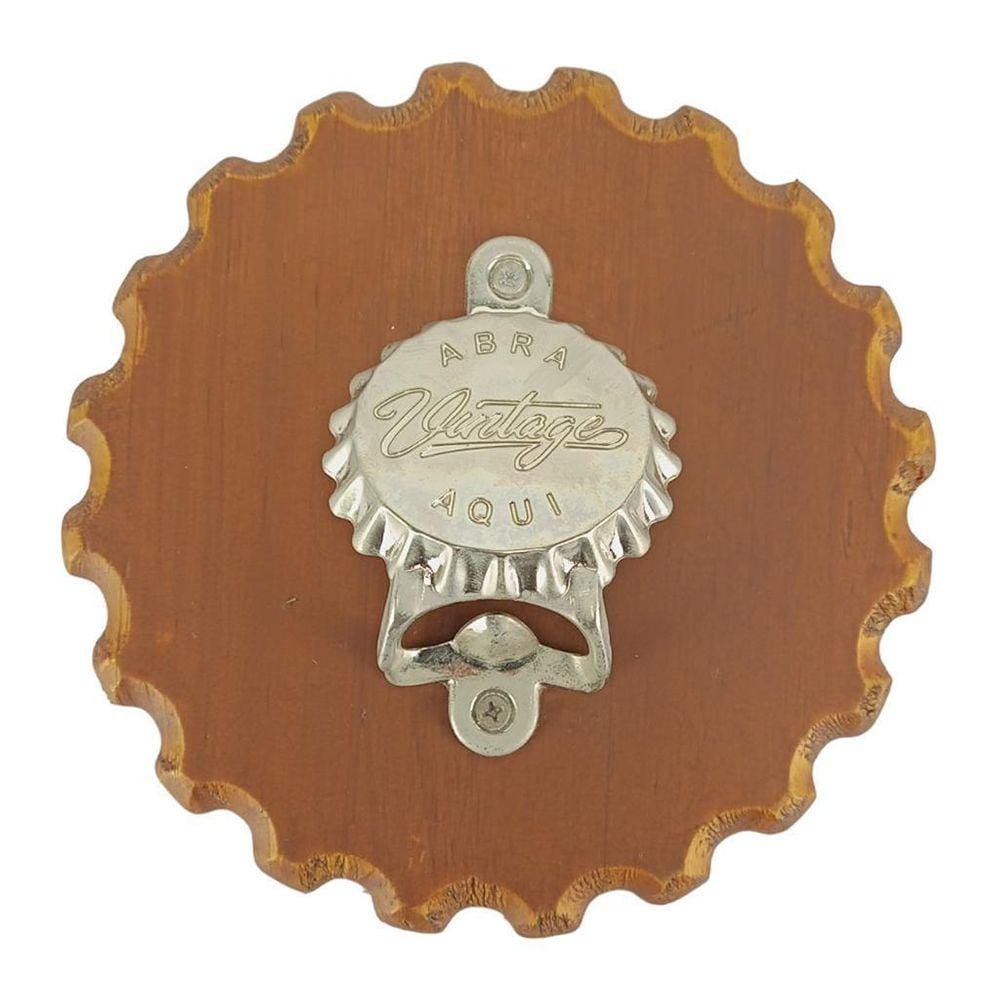 Abridor Parede Decorado Tampinha Garrafa Madeira Vintage