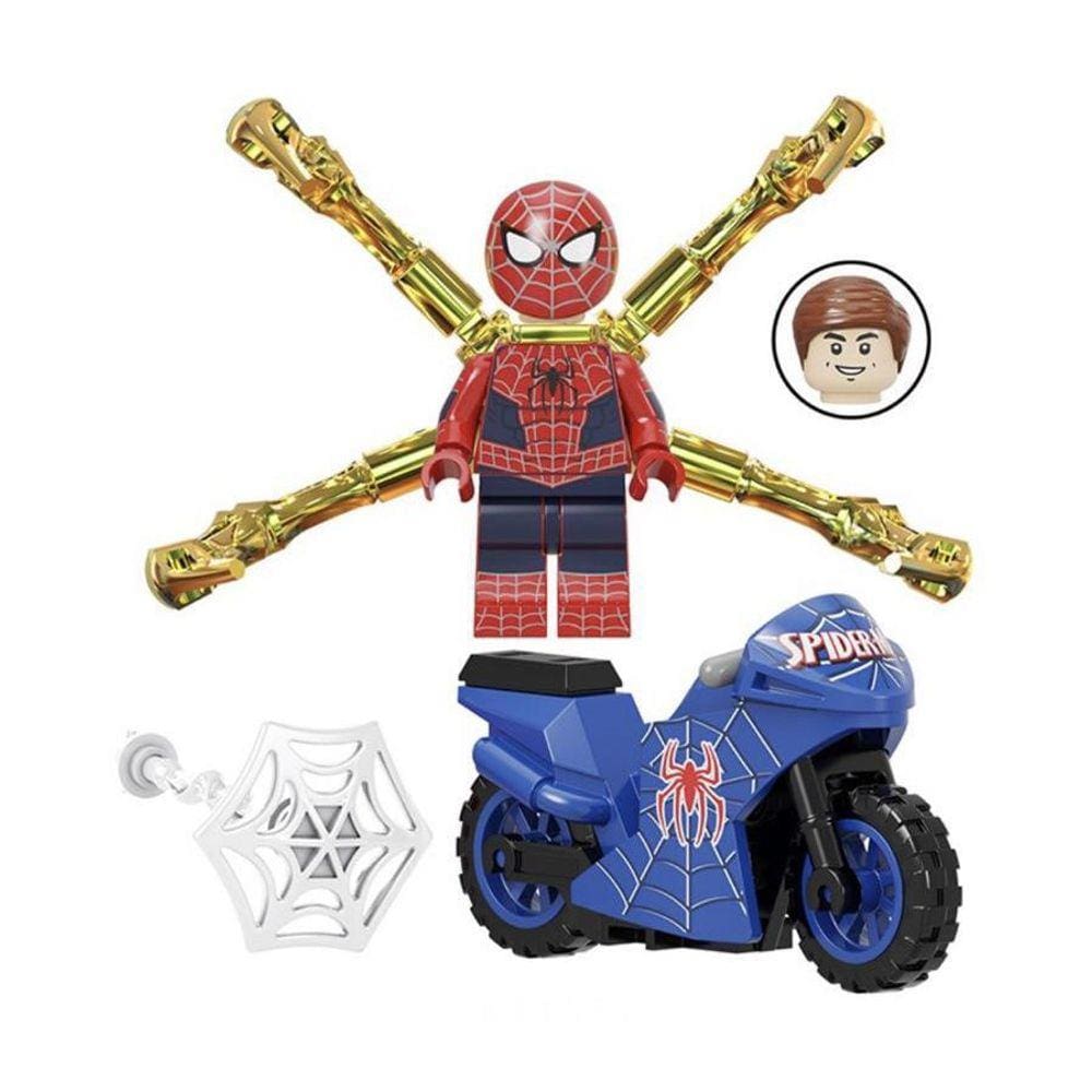 Boneco Blocos De Montar Homem Aranha Moto Teia Cromada Red