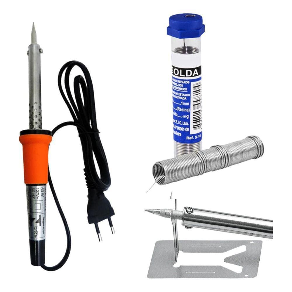 Kit Ferro De Solda Soldar Soldador 60W + Estanho