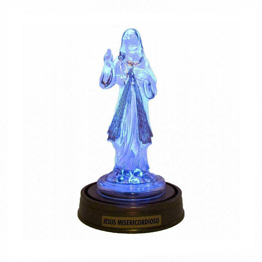 Luminária Imagem Jesus Misericordioso Luzes De Led Azul