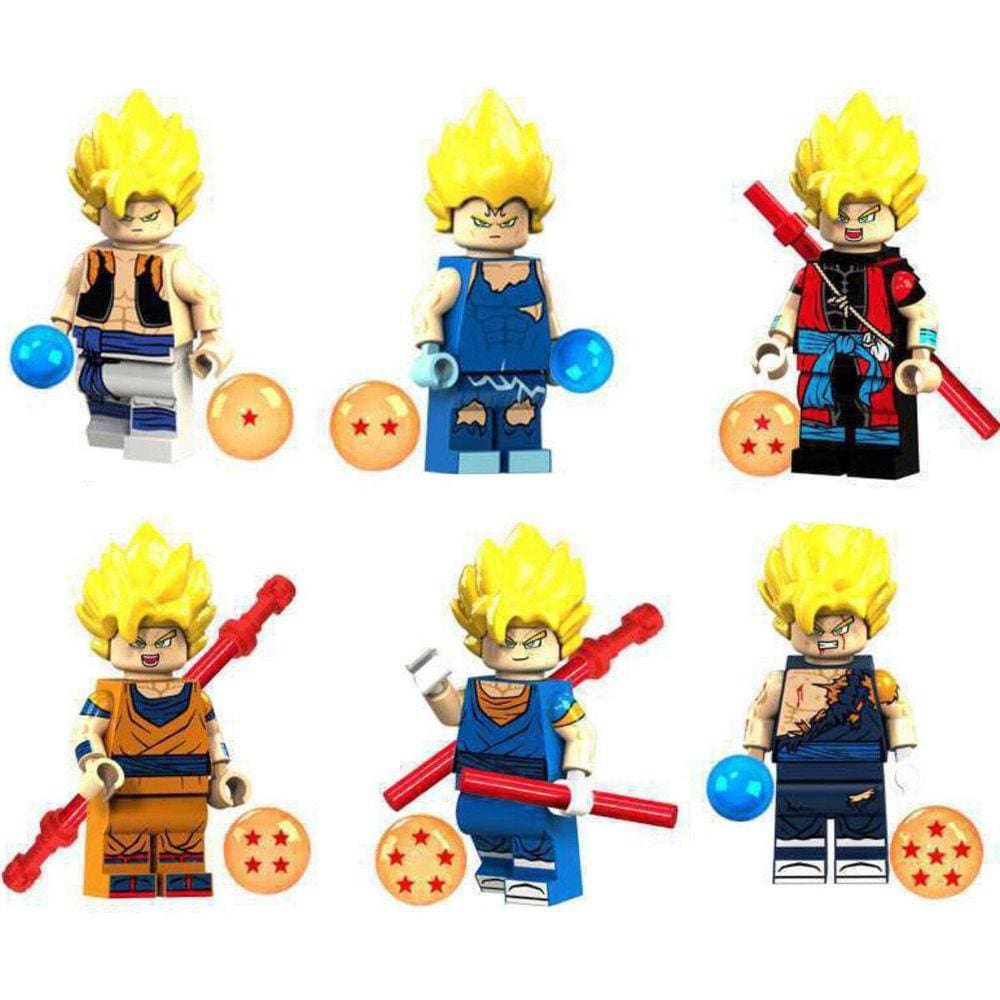 Kit Boneco Blocos Montar Xeno Goku Vegeto Gogeta Dragon Ball