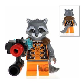 Boneco Blocos De Montar Rocket Raccoon Machine Gun